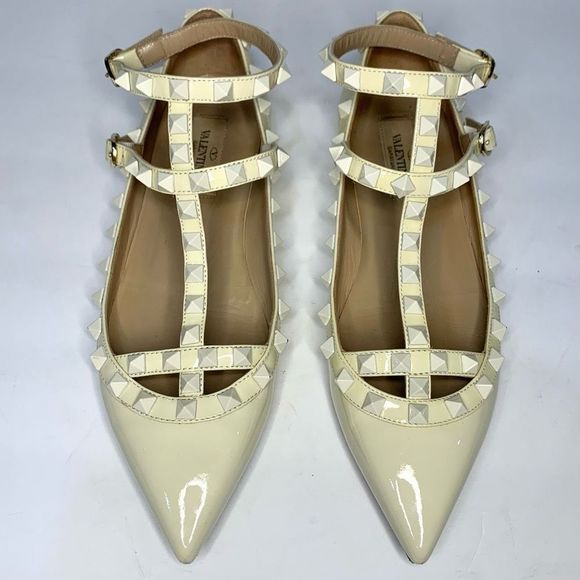 Valentino Shoes - Valentino Rockstud Cage Patent Ballerina Flat Shoe Women EU 36.5 US 6.5 US Ivory